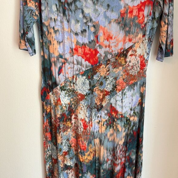 Soft Surroundings Women Nanette Dress short sleeve maxi Red Gray sundress Neck M - Picture 8 of 14